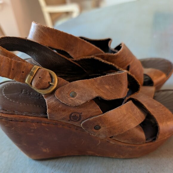 BORN Leather Wedge Sandals - Picture 2 of 5